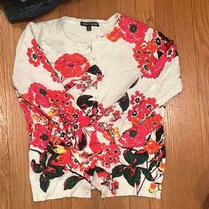 Crown & Ivy Floral Cardigan - Red and White